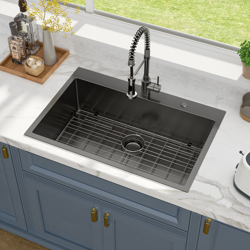 Drop-in Kitchen Sink Gauge Stainless Steel Kitchen Sink Topmount Single Bowl Basin Sink, 10" H x 30" L x 22" W