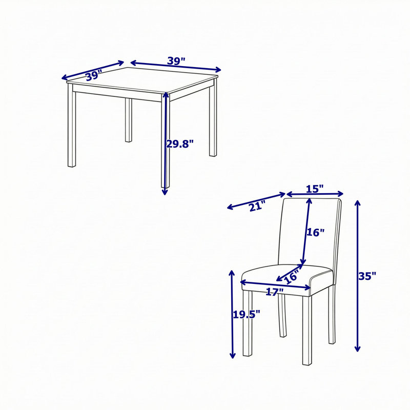 Ensemble de table et de chaises carrées de 5 pièces avec 4 chaises rembourrées, idéal pour un coin repas ou un appartement.