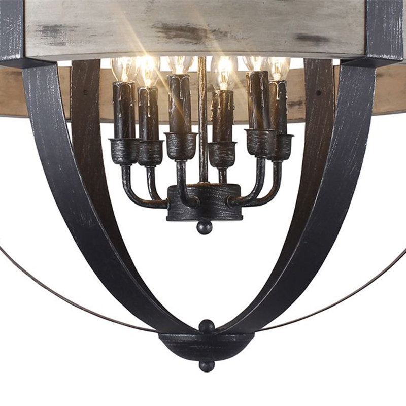 Lustre en forme de globe à 6 lumières avec accents en bois Cannella