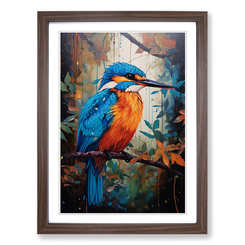 Kingfisher Expressionism Art - Framed Print, 46cm H x 34cm W x 2cm D, Walnut Framed