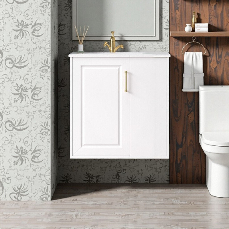 Meuble-lavabo mural de 20 po avec lavabo en céramique, armoire de rangement latérale et porte à fermeture en douceur