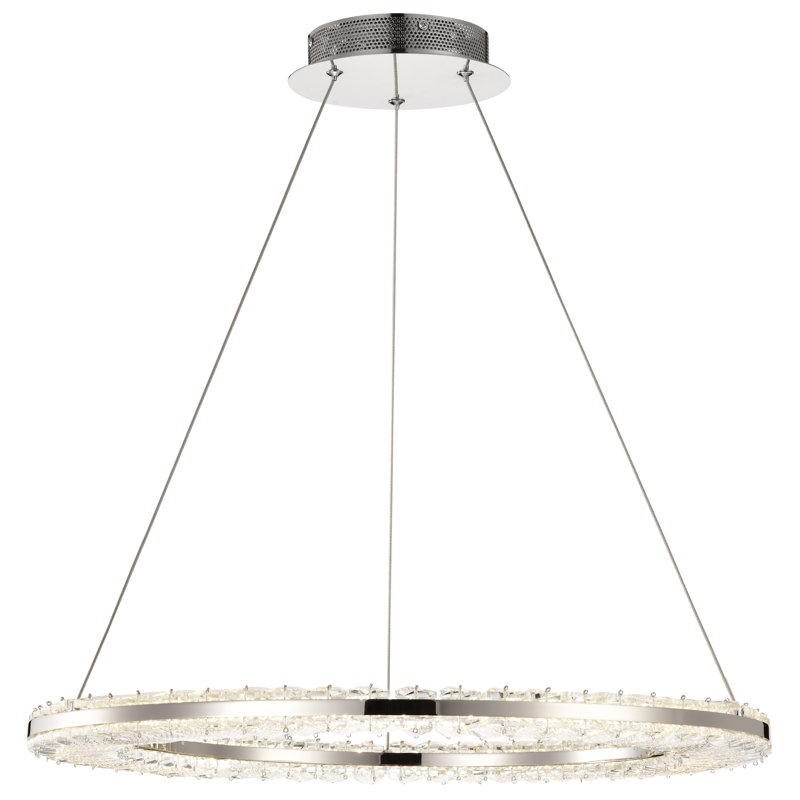 Stoker - Luminaire suspendu rond à DEL 36 pouces - Finition nickel poli - Cristal K9, H 1,25 po x l 22,88 po x P 22,88 po