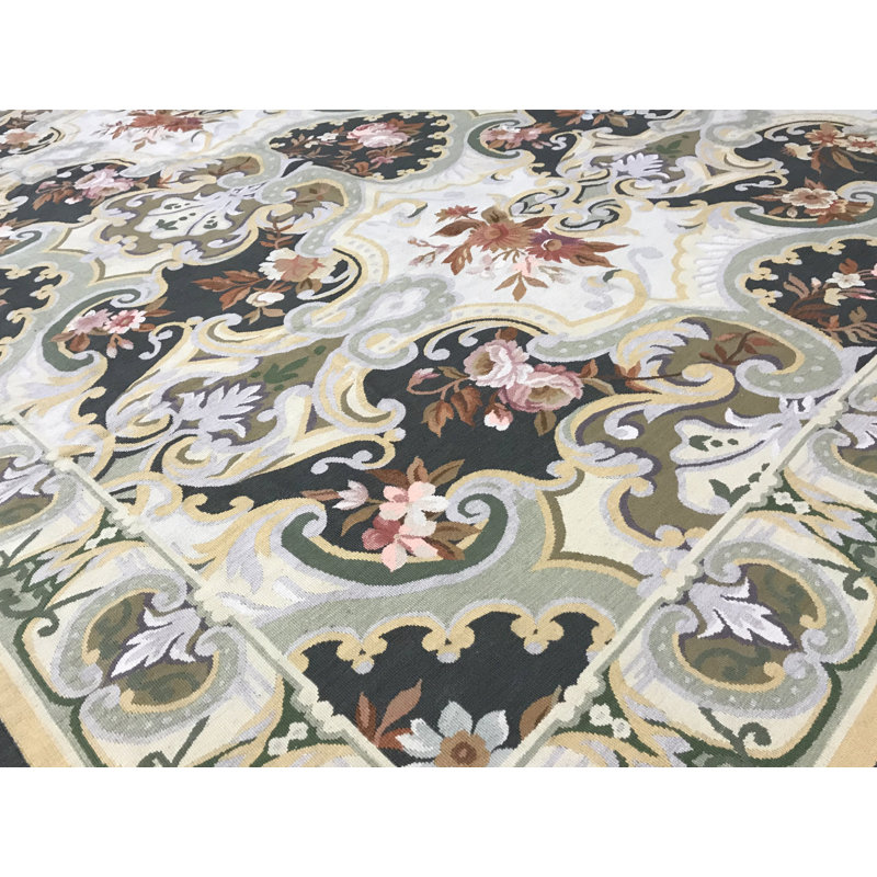 Hand-Knotted High-Quality Green and Beige Area Rug