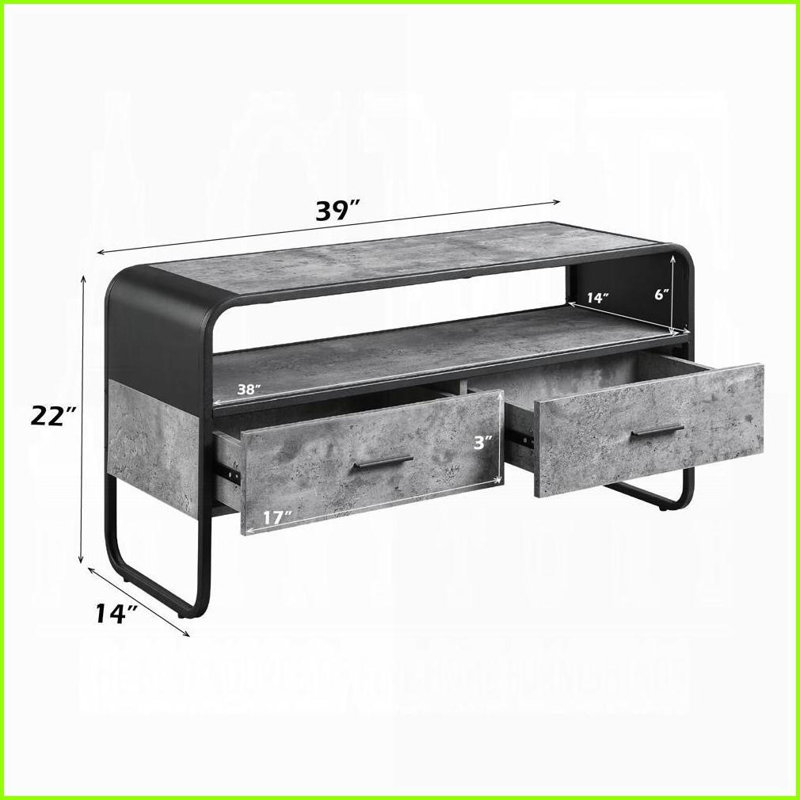TV Furniture | Modern 39” TV Stand with Drawers, Black Metal Frame, Faux Concrete Gray, Fits 42” TV | TV Size Ranges | Metal