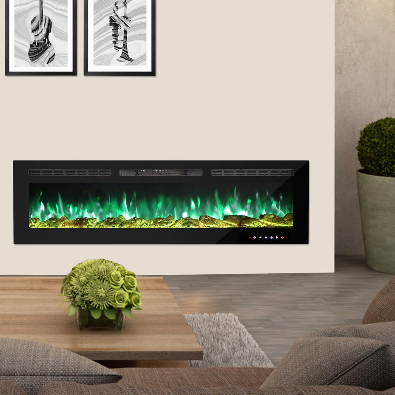 Eul 17 Stories Black Electric Fireplace, 43cm H x 153cm W x 14cm D