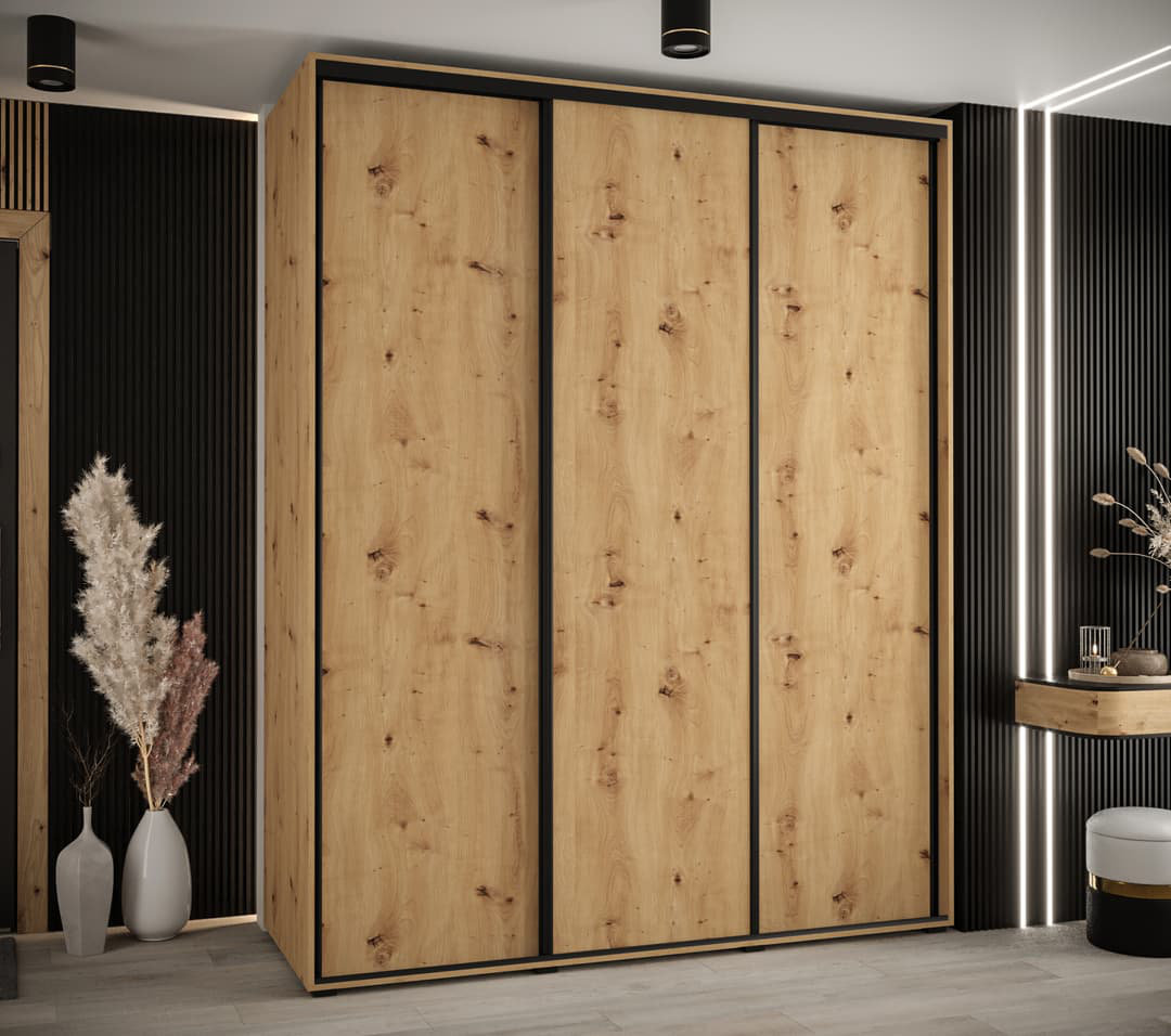 Auniya I Sliding Door Wardrobe 200cm - Oak Artisan Finish