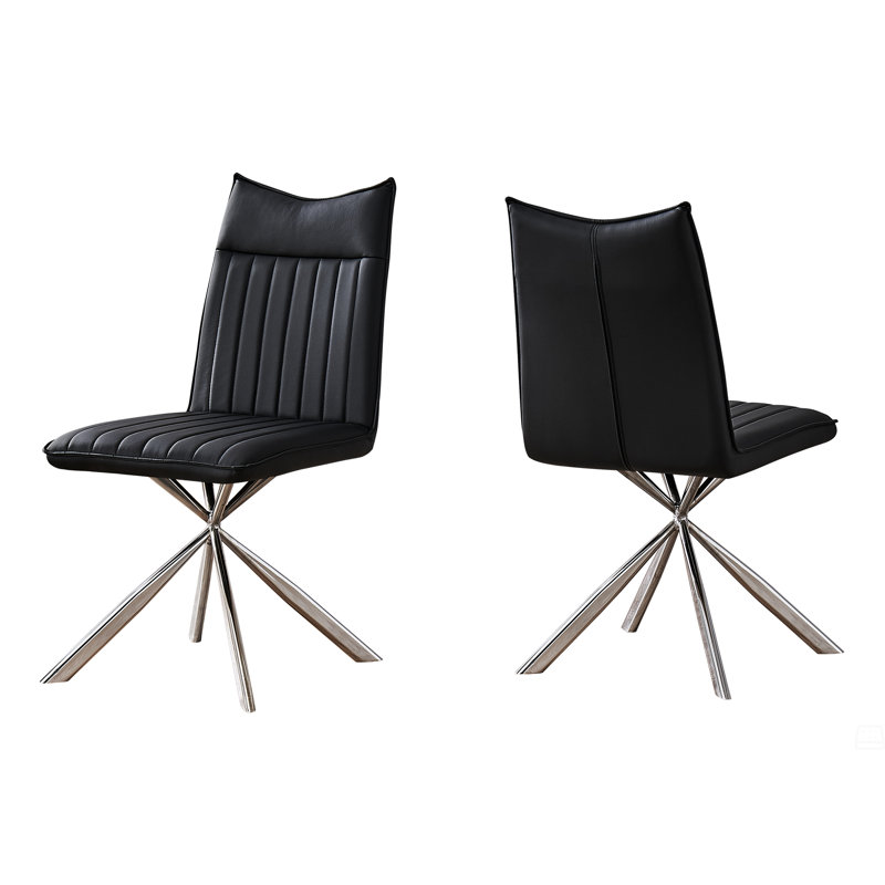 Chaise de salle à manger, ensemble de 2, d'appoint, rembourrée, de cuisine, Argent argent, Similicuir noir