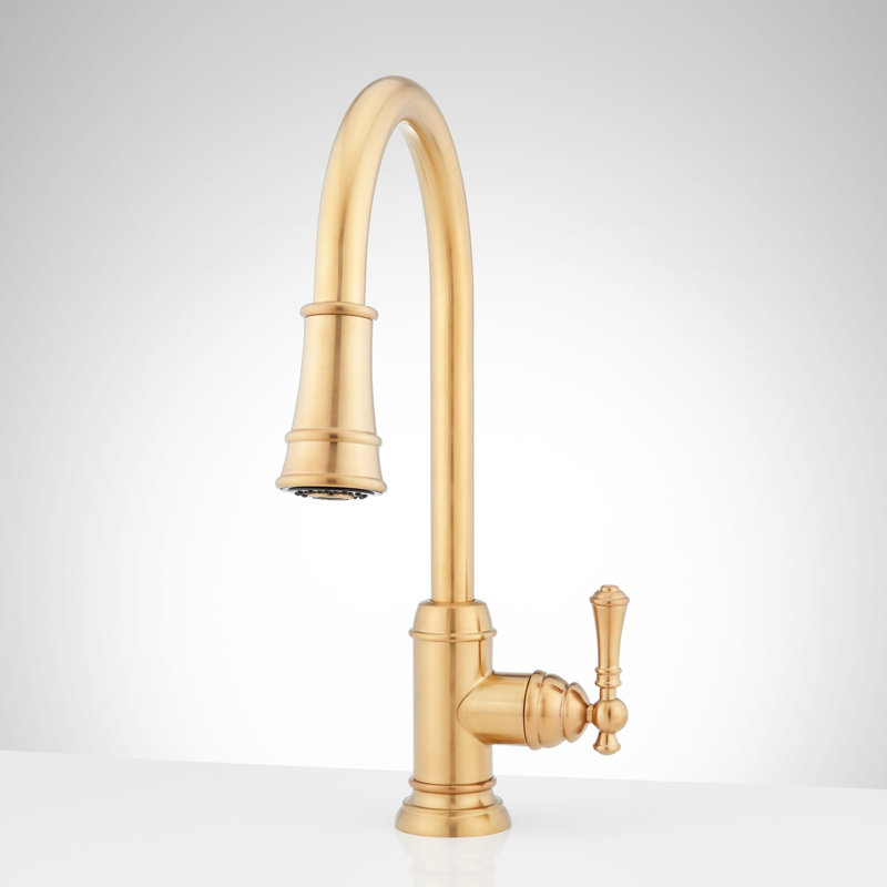 Amberley Single-Hole Pull-Down Spray Kitchen Faucet - Brushed Gold, Brushed Gold