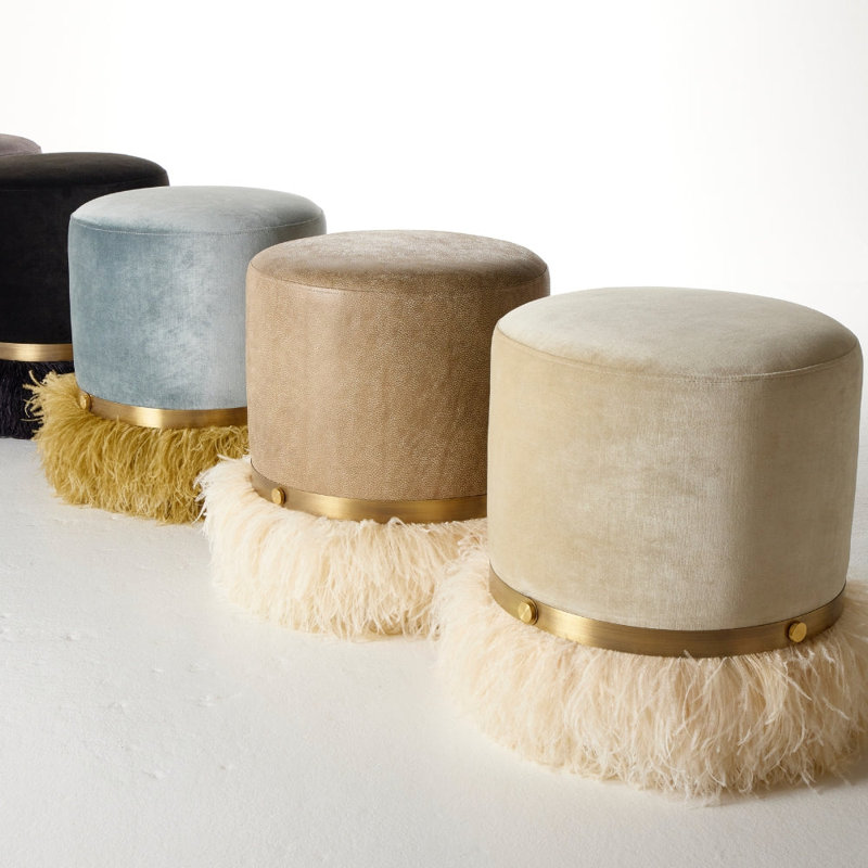 Ostrich Fluff Pouf, Porcelain/Cream