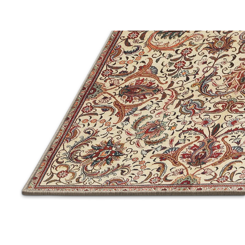 Tapis beige/rouge traditionnel Yvoire, Rectangle 4 pi x 6 pi