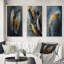 «Gold Boho Chic Feathers», 3 pièces sur toile-47846466-47846478