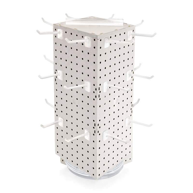 White Four-Sided Revolving Pegboard Counter Display with Hooks