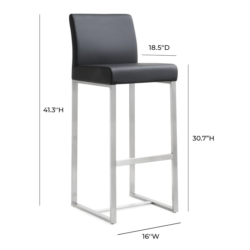 Upholstered Counter Stool with Metal Frame, Black/Silver, 78cm