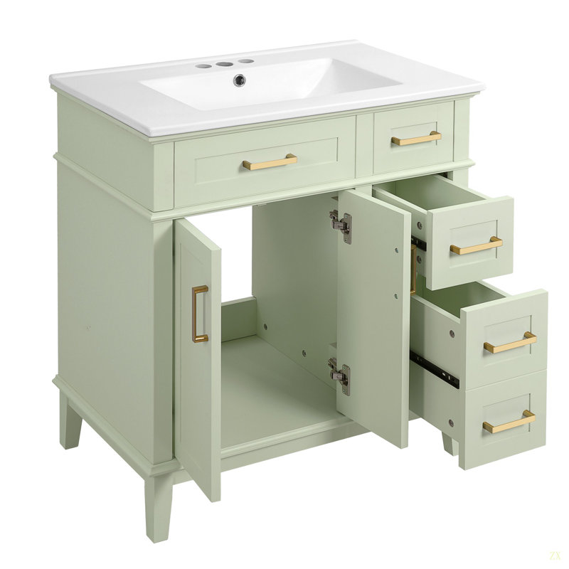 Meuble-lavabo de 30 po avec lavabo en céramique, armoire de rangement moderne avec portes à fermeture douce, tiroir profond et tiroir standard, meuble-lavabo élégant pour les petites salles de bain