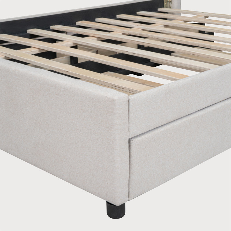 Full Size Bed With Twin Size Trundle, Beige, Grand