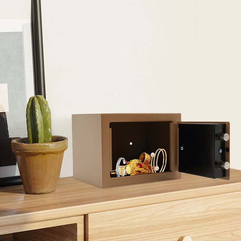 Petit coffre-fort avec fente, coffre-fort pour armoires, sécurité pour la maison et le bureau avec 3 clés mécaniques, Doré