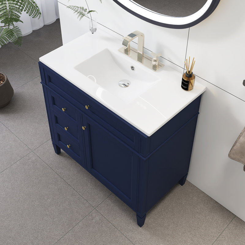 Meuble-lavabo simple 36 po avec plateau Selinay, Bleu