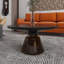 Table basse ronde de 30 po en verre / plateau en pierre frittée avec rebord noir thermolaqué et base en verre trempé-109375832-125121237