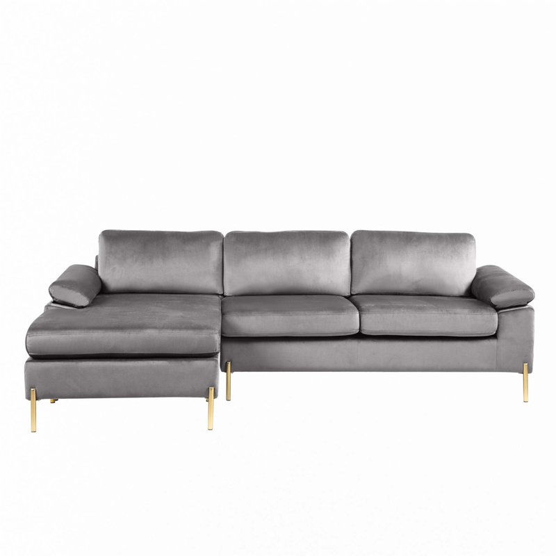 Shannon Velvet Sectional Sofa with Chaise, Gray Velvet