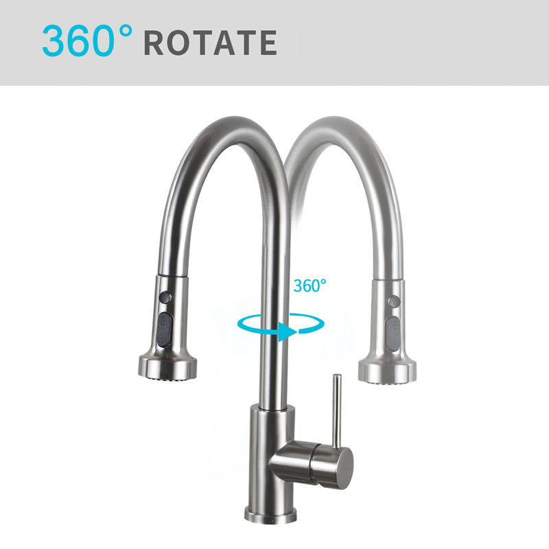 Commercial Style 2-Function Single Handle Pull Down Kitchen Faucet In Stainless Steel, Brushed Nickel