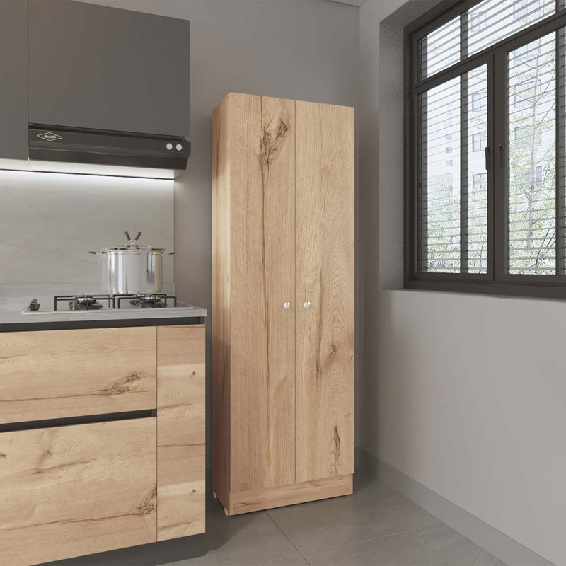Grande armoire de rangement rectangulaire à 2 portes Buxton en chêne clair et wengé noir, Beige