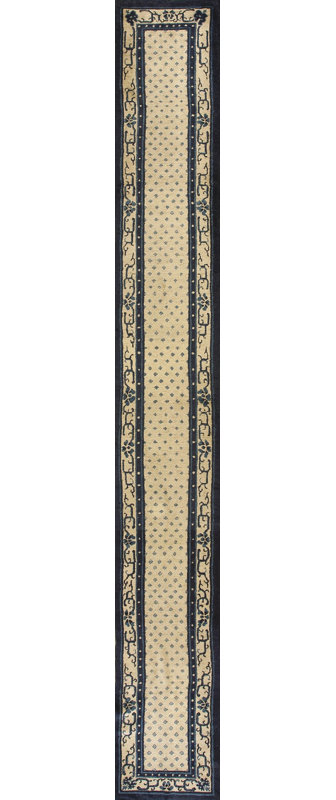 Antique Peking Hallway Runner Wool Blue Navy, Ivory Beige Cream White Rug