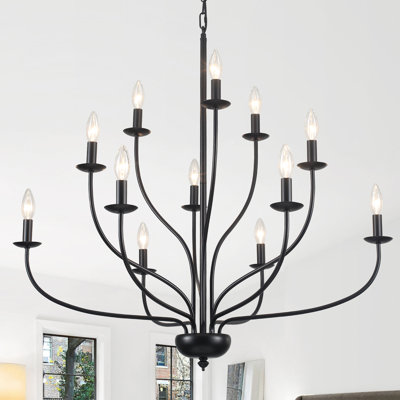  Gurpriya 12 - Light 36 inch 3-Tier Modern Dimmable Black Classic / Traditional Chandelier