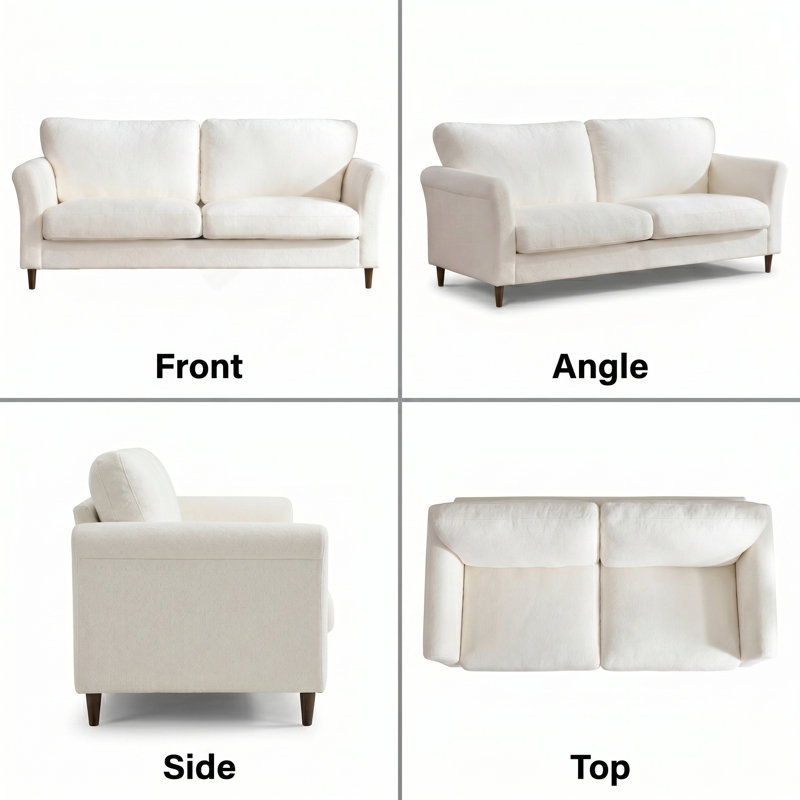 81" Mid-Century Modern Linen Upholstered Sofa, Cream