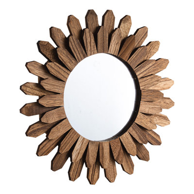 Wall Mirror Decorative, 12-inch Rustic Wood Wall Decor Mirror, Boho Sunburst Aesthetic Mirrors for Bedroom Living Room Bathroom Entryway - Warming Gifts for New Home (Carbonized Black)