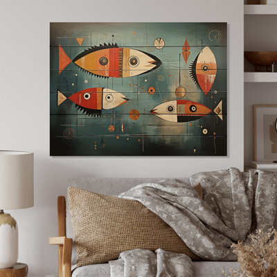«Minimalisme», collages de poissons I sur bois