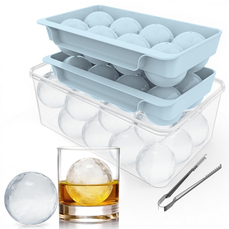 Grand moule à boules de glace, moule à glaçons rond 2,5 po pour cocktail whisky bourbon, 8 boules, moule à glace sphérique, grand plateau à glaçons avec contenant et pinces, facile à remplir et à retirer