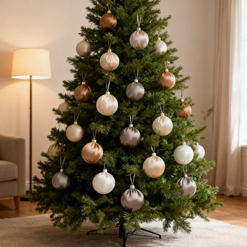 12 pièces de boules de Noël en satin jaune brillant - 6 cm d'ornements mixtes de quatre couleurs pour des décorations d'arbre des Fêtes
