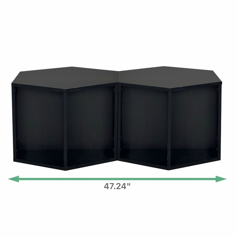 Hexagonal Coffee Table(Set of 2), Black Brown