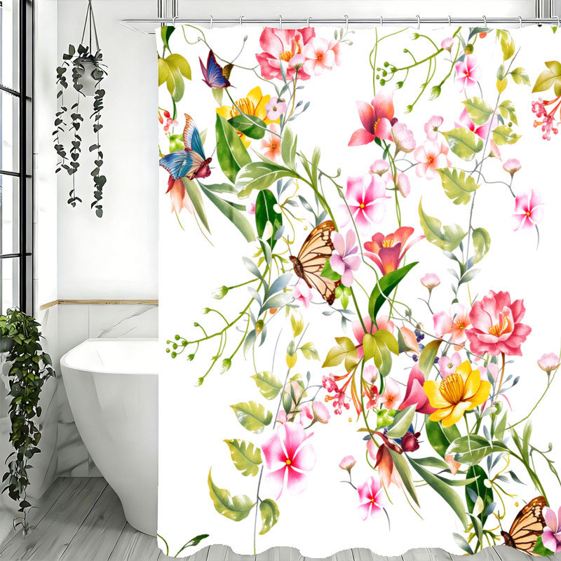 Rideaux de douche floraux avec crochets inclus