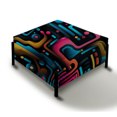 Neon Futuristic Lined Mirage - Geometric Large Square Ottoman