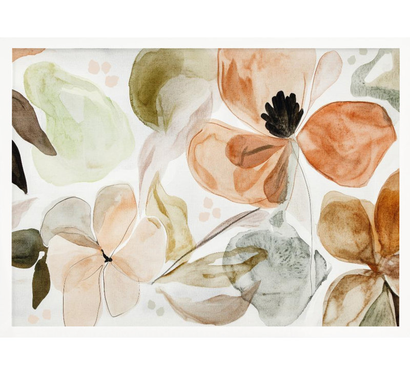 "Earthybloomno6", art mural texturé encadré, Cadre blanc, H 30 po x l 40 po