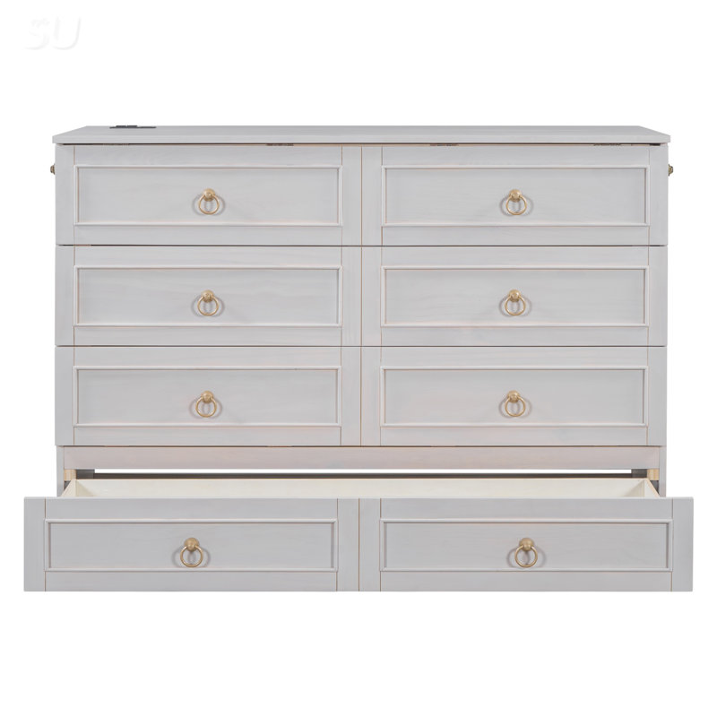Grand lit escamotable avec grands tiroirs, Blanc, Grand lit