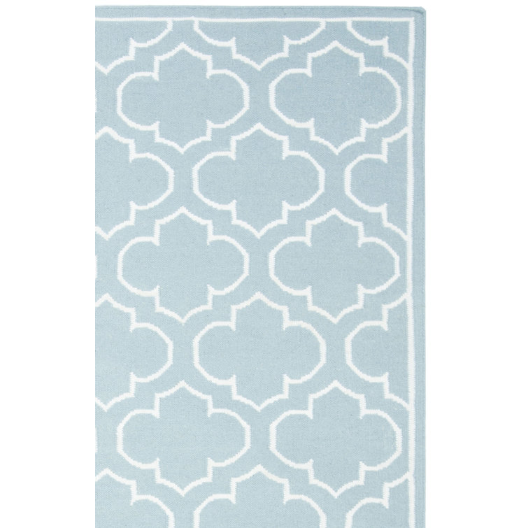 Rodgers Hand Woven Flat Weave Banana Silk/Wool/Cotton Geometric Rug in Blue