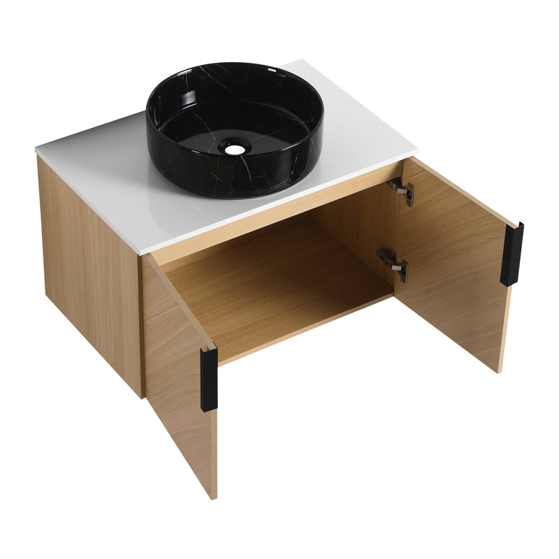 Meuble-lavabo de 30 po avec lavabo d'art en céramique, dalle de pierre artificielle, plateau et structure