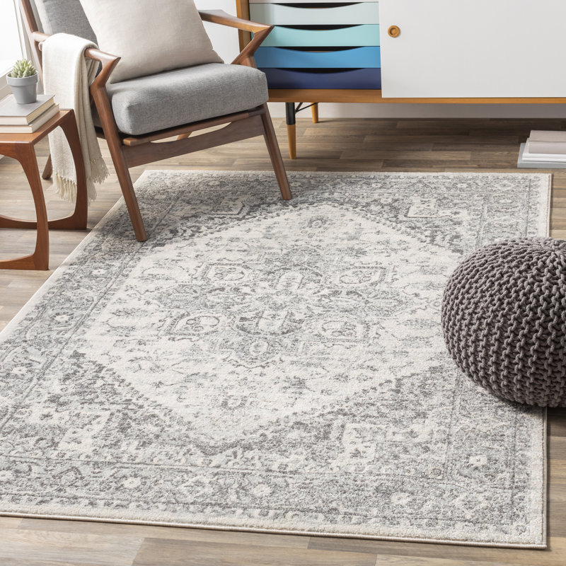 Oriental Charcoal/Light Beige Area Rug, Rectangle 9' x 12'