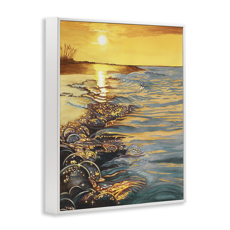 «Saltwater Beach Sunset», estampe numérique par Christine Reichow, Estampe numérique encadrée blanc bord de mer