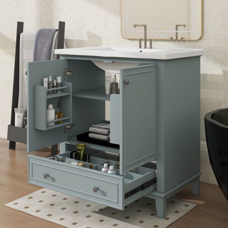 Base de meuble-lavabo tout usage 30 po avec armoire à porte fonctionnelle et tiroir pratique, Vert
