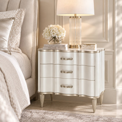 London Place 3-Drawer Nightstand with Marble Top - Creamy Pearl