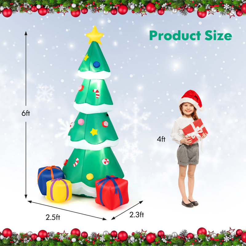 6FT Tall Inflatable Blow up Christmas Tree Holiday Decor Tree w/ LED Lights