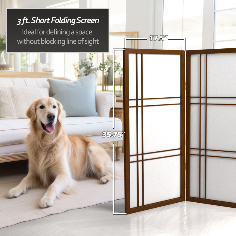 Keitez 3 ft. H Short Folding Shoji Screen, 5, Walnut