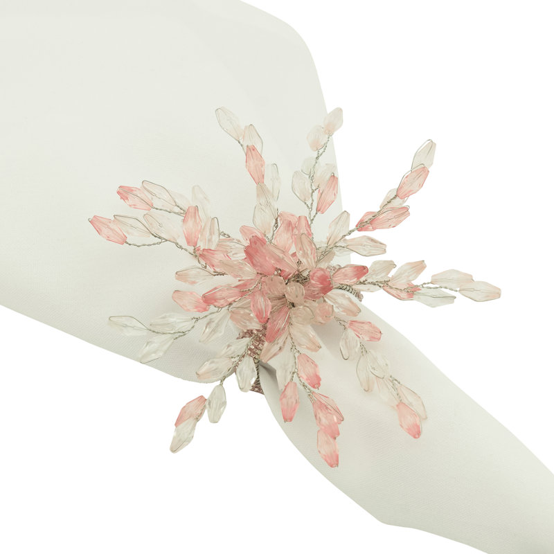 Beaded Flower Napkin Ring, Pink