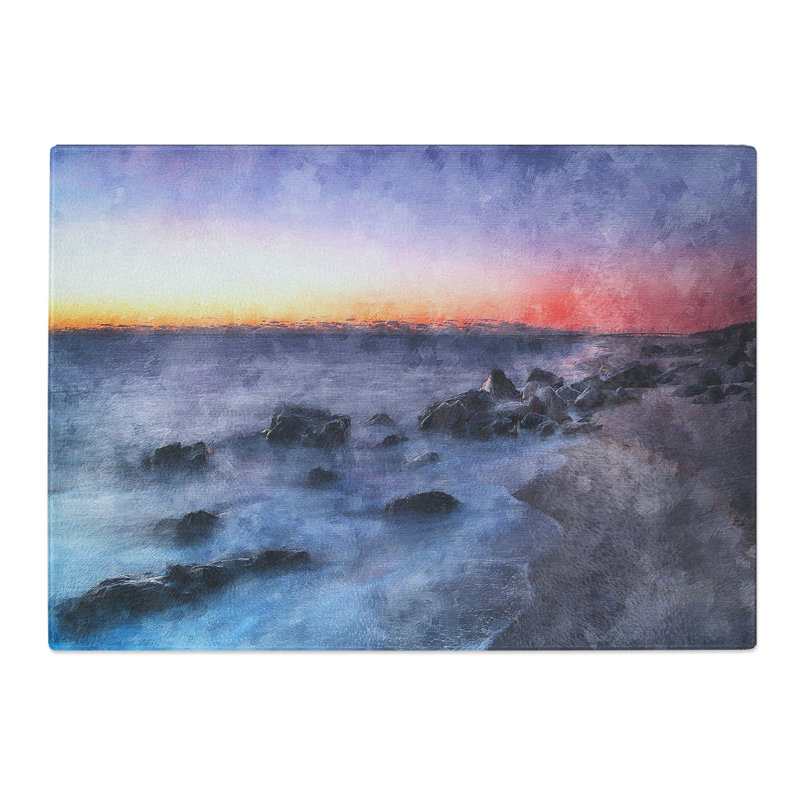 Tempered Glass Ocean Reaching the Beach at Sunset Chopping Board, 28.5 cm x 39 cm