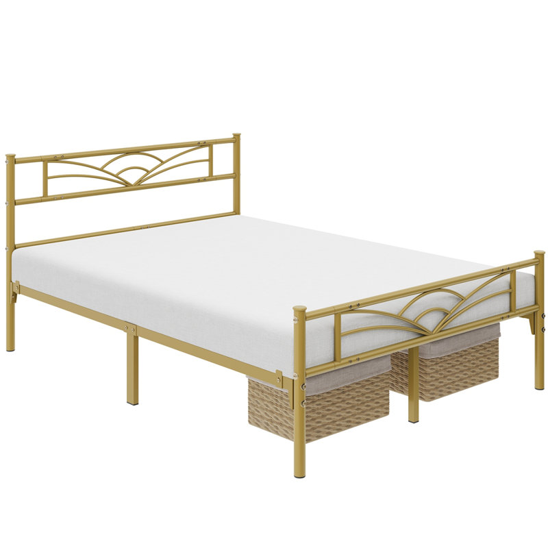 88.5cm Height Metal Bed Frame with Cloud-inspired Design Headboard, Double (4'6), Antique Gold