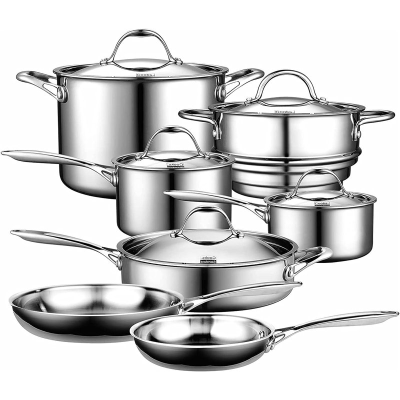 12-Piece Stainless Steel Tri-Ply Cookware Set with Glass Lids