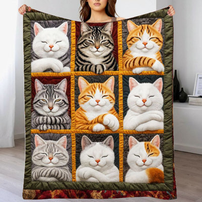 1Pc Cute Cat Illustration Flannel Blanket, Soft And Cozy Cat Design For Sofa/Bed/Travel, 30*40